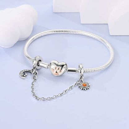 925 Sterling silver Safety Chain Charm for Bracelet Pendants Clip Beads | Infinite Love Butterfly Evil Eye Stopper Spacer dangle Charm for Woman Jewelry Gift - color: Star Moon Sun