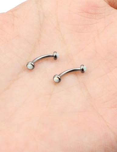 Jenxnjsjo F136 Titanium 16g 6/8/10mm Opal Eyebrow/Rook/Snug/Vertical-Labret/VCH/Snake-Eyes/Anti-Tragus/Christina/Daith/Belly-Button/Bridge/Hood/Surface Curved Barbell Piercing Jewelry for Women Men - color: White Opal, size: 8mm