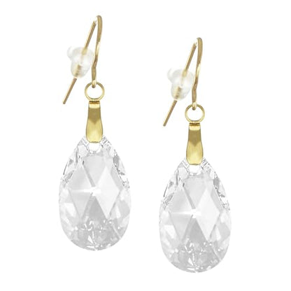 Sparkling Austrian Clear Crystal 22mm Teardrop Pear Dangle Earrings, Pierced or Clip On, Hypoallergenic Gold or Silver, Gift for Her - style: 18K gold wires