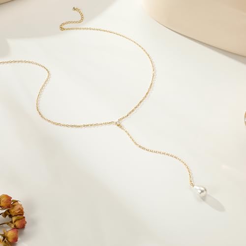 Ritach Pearl Necklaces for Women - Real Gold Plated Dainty Pearl Necklace Daisy Round Drop Pearl Choker Necklace Layered Gold Necklace for Women Teen Girls Bridesmaid Wedding Birthday Gifts - style: Gold-Y-shaped Pearl with CZ