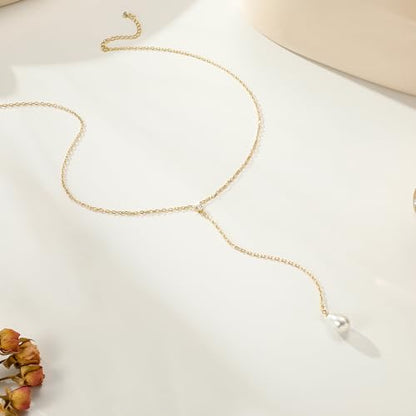 Ritach Pearl Necklaces for Women - Real Gold Plated Dainty Pearl Necklace Daisy Round Drop Pearl Choker Necklace Layered Gold Necklace for Women Teen Girls Bridesmaid Wedding Birthday Gifts - style: Gold-Y-shaped Pearl with CZ