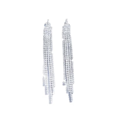 Silver Shiny Rhinestone Long Tassel Dangle Earrings for Women Trendy, Unique Bling Zirconia Drop Earring Dainty Prom Party Jewelry Accessories Gift - color: Silver