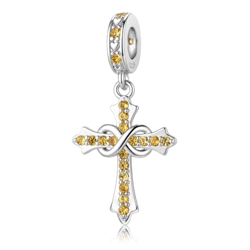 HappyStar 925 Sterling Silver Charms Infinity Design Birthstone Charms for Bracelets with 5A Cubic Zirconia Cross Necklace for Women Dangle Pendant Compatible Pandora Bracelets Happy Birthday Gifts - color: 92-November Birthstone Charms