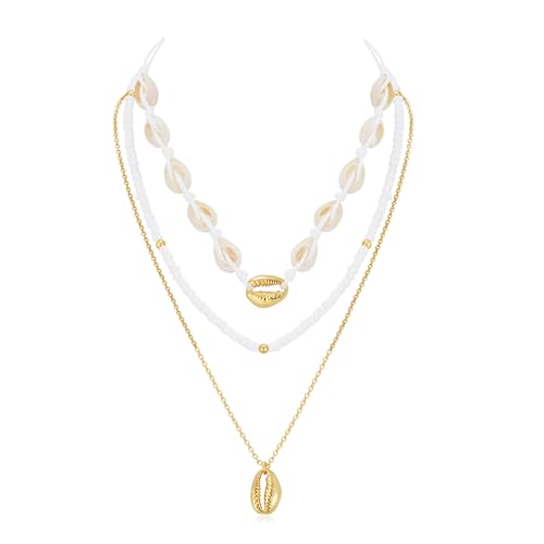 Shell Necklaces for Women Trend Boho Scarf Necklaces Ocean Mermaid Conch Seashell Necklace Summer Gold Fish Necklace Fashion Beach Jewelry - color: White shell bead necklace