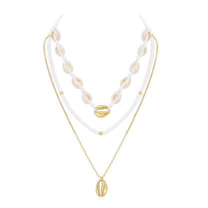 Shell Necklaces for Women Trend Boho Scarf Necklaces Ocean Mermaid Conch Seashell Necklace Summer Gold Fish Necklace Fashion Beach Jewelry - color: White shell bead necklace