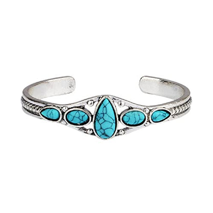 Bohemian Natural Stone Turquoise Engraved Cuff Bracelet Adjustable Wrap Bangle Western National Style for Women Gemstone Boho Jewelry - color: G