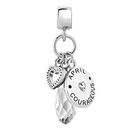 GMXLin Birthstone Birthday Charms Teardrop Love Heart Dangle Bead Compatible With Pandora Charms Bracelets - style: April Birthstone