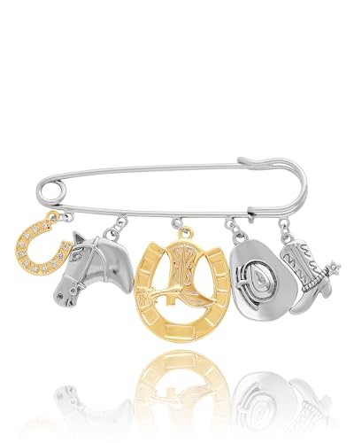 Jessica Simpson Silver or Gold-Tone Brooch for Women | Western Pins with Dangle Charms, Turquoise, or Rhinestones - color: Silver Western Charms