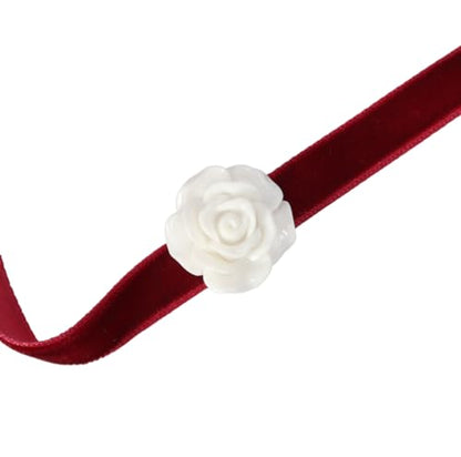 Handcrafted Velvet Choker Necklace with Exquisite Camellia Pendant Fashion Jewelry for Women - color: RED01W