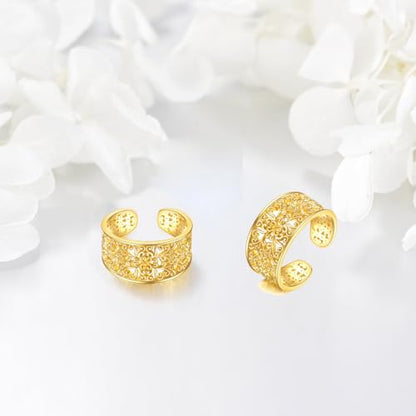 Celtic Knot/Celtic Knot/Bat/Filigree Viking Earrings 925 Sterling Silver Non Piercing Ear Cuff Earrings Cool Earring Cuff for Women Men - color: filigree-A-gold