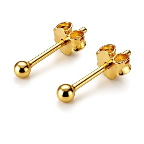 KEZEF 925 Sterling Silver Ball Stud Earrings for Women, 2mm to 10mm | Nine Bead Sizes, Three Finishes, Hypoallergenic Nickel Free Post, Butterfly Push Back, Sold As One Pair - color: 14k Yellow Gold, size: 3mm