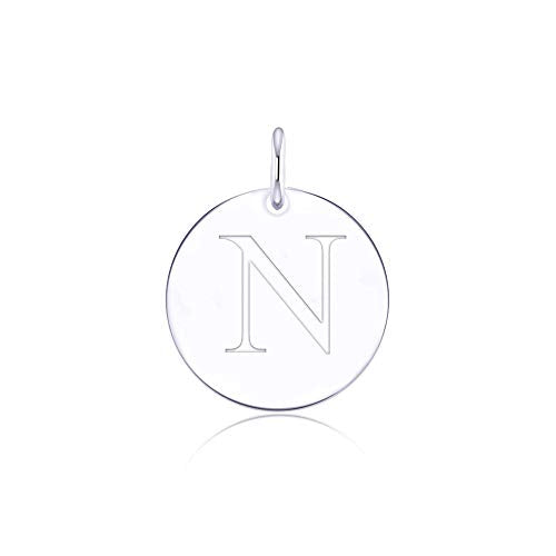 Sterling Silver Mini Initial Disc Round Charm Pendant for Women - color: N