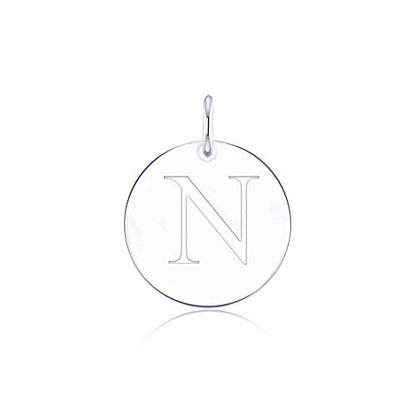 Sterling Silver Mini Initial Disc Round Charm Pendant for Women - color: N