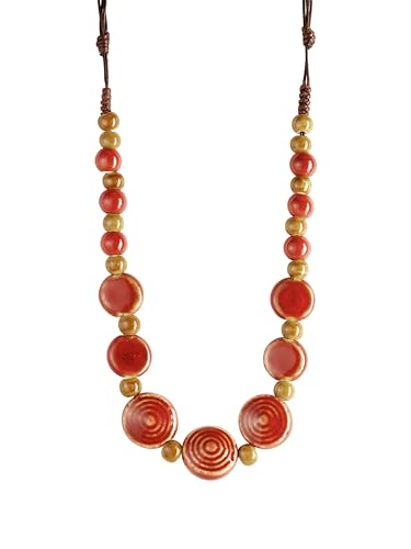 MINACHI Boho Hippie Round Ceramic Beads Strand Necklace, Vintage Bohemian Summer Beach Jewelry Gift for Women - color: S01C