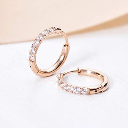 Hypoallergenic Unisex Surgical Steel Small Cubic Zirconia Huggie Hoop Earring, Color Gold - Silver - Rose Gold - Black - Rainbow, Size 6mm- 12mm Safe for Sensitive Ear - style: F01 : 8MM Rose Gold Hoops(2mm thickness)