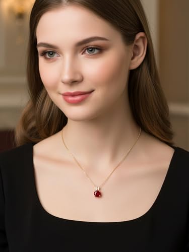 CYW Genuine Sapphire/Emerald/Ruby/Moissanite Necklace for Women, Really Authentic Solid 925 Sterling Silver, 16"/18"/20" Adjustable Chain, Anniversary Mother's Day Valentines Gift - color: Ruby - Round - Yellow Gold, size: 8mm