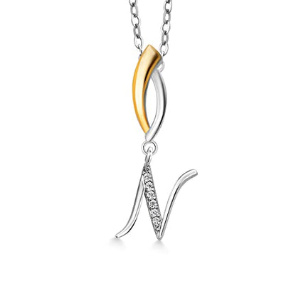 Gem Stone King Initial Pendant Necklace Letter A to Z Alphabet | 925 Sterling Silver | White Moissanite | Gift Women Mother's Day Christmas Wife Mom Girlfriend Anniversary Birthday | By Keren Hanan - style: Initial N
