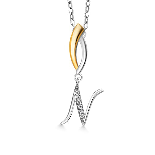 Gem Stone King Initial Pendant Necklace Letter A to Z Alphabet | 925 Sterling Silver | White Moissanite | Gift Women Mother's Day Christmas Wife Mom Girlfriend Anniversary Birthday | By Keren Hanan - style: Initial N