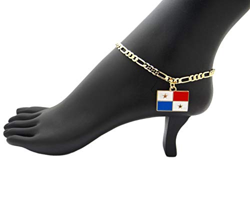 Women's Flag Pendant 5mm 10" Figaro Chain Ankle Bracelet Anklet - style: Panama/Gold-Tone