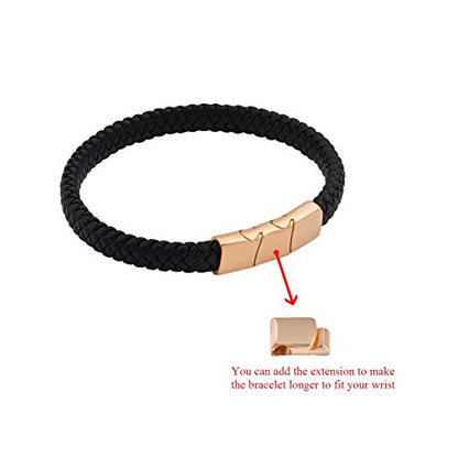 Geoffrey Beene Men's Braided Genuine Leather Bracelet with Stainless Steel Closure - color: Rose Gold