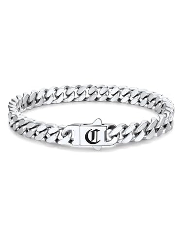 Bandmax Mens Hip Hop Cuban Link Bracelets 5/7/9/12MM Stainless Steel Miami Curb Chain Bracelet Silver/Gold Plated/Black Wristlet Chains for Men 7"-9" - color: 16 7MM Steel-Custom