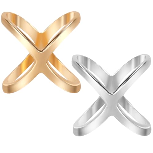 2pcs X Shape Silk Scarf Ring, Alloy Silk Scarves Ring Shawl Clip, Minimalist Geometric Scarf Slide Buckle Brooches Clothing Accessories for Women- Gold & Silver - color: Gold & Silver-2pcs-x Shape