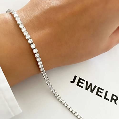 HAXIYA Tennis Necklace Bracelet for Women, Sterling Sliver Jewelry Set, Silver/Gold Chocker Necklace, Crystal Bracelet for Women, Wedding Jewelry for Bride, Sparkly Party Prom Hypoallergenic - color: Classic Set of 3 - Silver