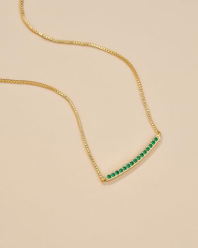SNGIA 18K Gold Plated Stackable Adjustable Curved Horizontal Bar with CZ Pendant Necklace For Women by SNGIA, Dainty Drop Layered Trendy Birthstone Gemstone Charm Statement Jewelry Gifts, Bohemian Vintage Handmade Unique Cute Thin Skinny Dainty Chain Bead