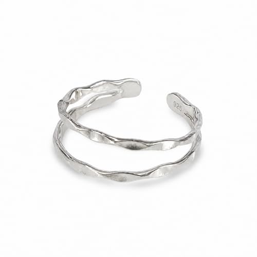 Sterling Silver Toe Ring, Adjustable Open Band, Handmade | Fits Toe, Knuckle or Pinky Ring | One Size Fits Most | Comfortable to Wear | Minimalist Style | Water Resistant - style: Hammered Double-Band