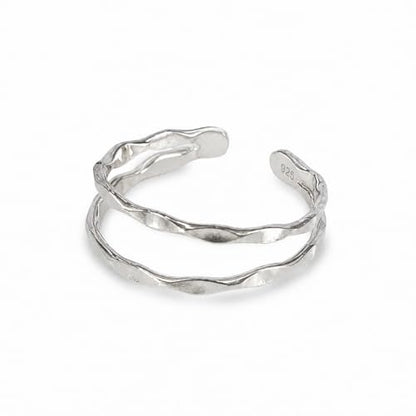 Sterling Silver Toe Ring, Adjustable Open Band, Handmade | Fits Toe, Knuckle or Pinky Ring | One Size Fits Most | Comfortable to Wear | Minimalist Style | Water Resistant - style: Hammered Double-Band