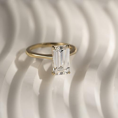 DIAMONBLISS Marilyn Monroe 10-Carat Big Solitaire Ring For Women | 14K Gold Plated 925 Sterling Silver Glamorous Cocktail Ring | 100 Facet Cubic Zirconia CZ Simulated Diamond - style: Emerald 5.0 Carats