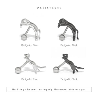 RIN 16G Cat Body Piercing Ball End Cartilage Jewelry Surgical Stainless Steel 1PC for Vertical Helix Ear Lobe Women Men - color: Black, 16G/B
