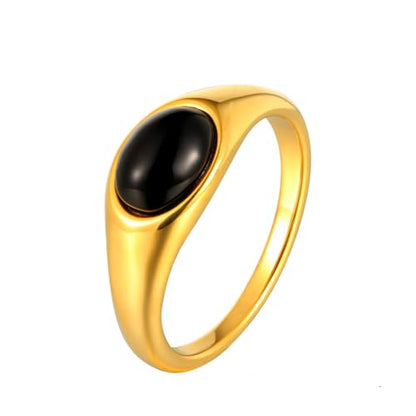 HIJONES Women's Stainless Steel Oval Opal Gemstone Dome Stacking Signet Ring Charming Wedding Jewelry - color: Black Stone
