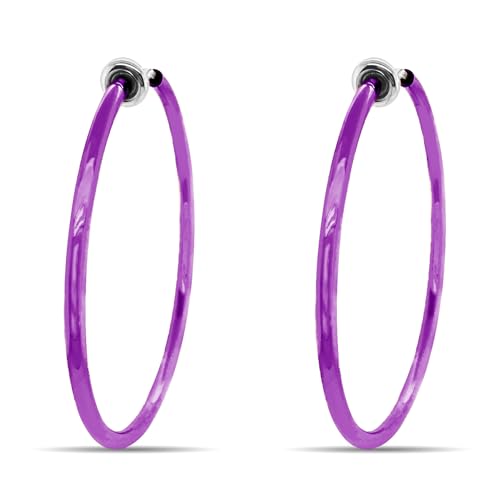 Clip On Spring Hoop Earrings for Non-Pierced Ears - color: Purple, size: 50mm