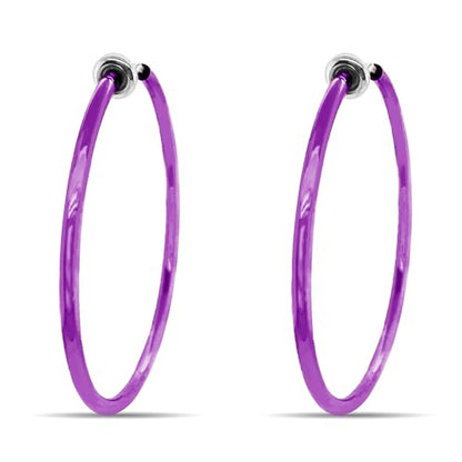 Clip On Spring Hoop Earrings for Non-Pierced Ears - color: Purple, size: 50mm