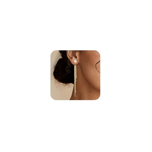 CHESKY Pearl Drop Earrings for Women, 14K Gold Plated Pearl Dangle Earrings | Dainty Pearl Earrings for Women,WaterProof Gold Brides Wedding Earrings,Bridesmaid Bridal Gift,Trendy Women Everyday Jewelry - style: chain