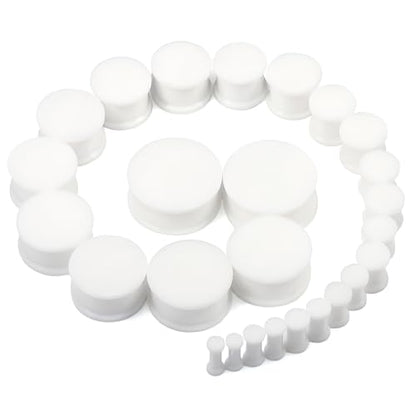 8G-25mm Black Soft Solid Silicone Ear Gauges Stretching Kit Double Flared Plugs Tunnels Expanders Stretcher Saddle Earrings Piercing Jewelry for Men Women Black White Flesh Skin Tone - color: White 8G-25mm