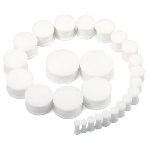 8G-25mm Black Soft Solid Silicone Ear Gauges Stretching Kit Double Flared Plugs Tunnels Expanders Stretcher Saddle Earrings Piercing Jewelry for Men Women Black White Flesh Skin Tone - color: White 8G-25mm
