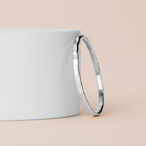 Melanie Golden Jewelry Thin Hammered Texture Stacking 1mm Skinny Ring in Silver, Gold, or Rose Gold | Comfort Fit | USA Sizes 2-12
