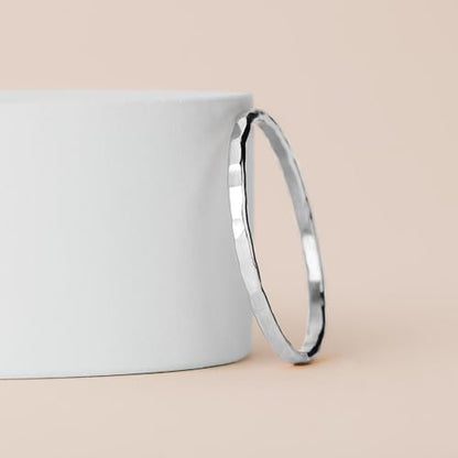 Melanie Golden Jewelry Thin Hammered Texture Stacking 1mm Skinny Ring in Silver, Gold, or Rose Gold | Comfort Fit | USA Sizes 2-12