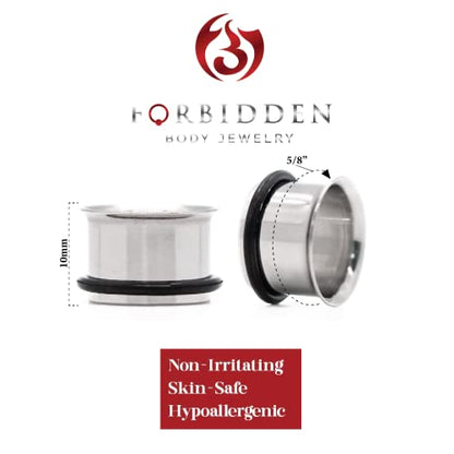 Forbidden Body Jewelry 12G-1 Inch Surgical Steel Single Flared Tunnel Plugs Plus O-Ring, Choose Pcs/Gauge - style: 2pcs: 16mm (5/8")