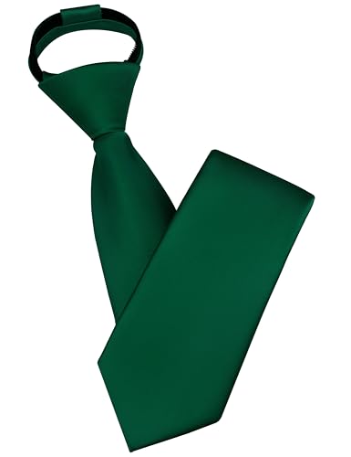 Branduce 3.15"（8cm） Mens Solid Satin Tie Pre-tied Adjustable Zipper Necktie for Business and Wedding - color: Hunter Green