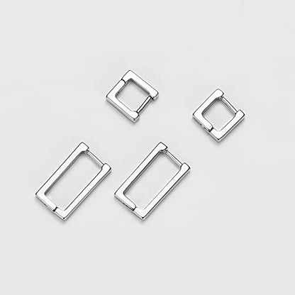 2 Pairs 14K Gold Plated Minimalist Hoop Earrings Small Dainty Geometric Square and Rectangle Huggies Hoops for Girls Women Gift, gold, silver and black - color: Silver