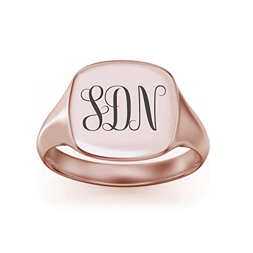 Personalized Monogram 3 Letters Engraved Square Charm Initial Signet Ring Jewelry - color: Rose Gold