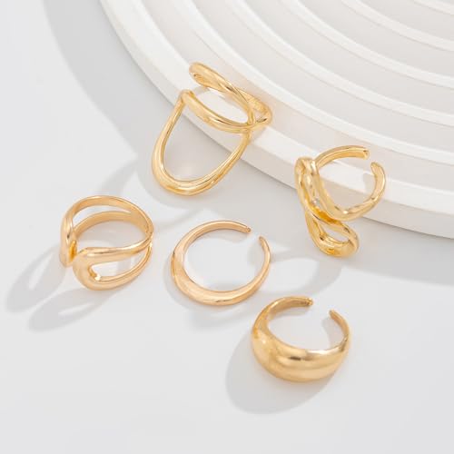 Chunky Gold Stackable Rings Set for Women Trendy Stackable Knuckle Rings Dainty Thick Dome Midi Ring Punk Jewelry Gifts - color: Gold