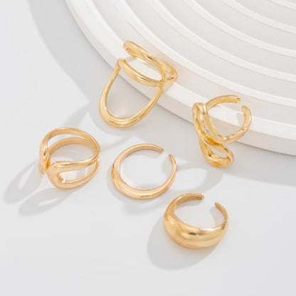 Chunky Gold Stackable Rings Set for Women Trendy Stackable Knuckle Rings Dainty Thick Dome Midi Ring Punk Jewelry Gifts - color: Gold