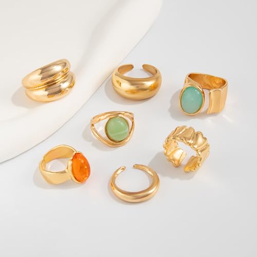 Chunky Rings for Women Stackable Vintage Adjustable Rings for Women Gold Statement Stone Ring Set Non Tarnish Vintage Jewelry - style: Gold 2