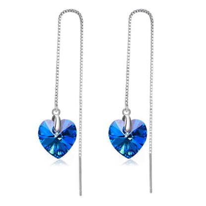 925 Sterling Silver Dangle Earrings with Charms Heart, Water drop, Moon, Star Long Drop Earring for Women Jewelry Gifts Hypoallergenic - color: ocean heart