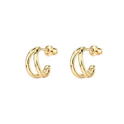 PAVOI 14K Gold Plated Split Huggie Hoop Earrings for Women, Hoop Earrings | Hypoallergenic Earrings with 925 Sterling Silver Posts, Trendy Split Multi Hoop Earrings - style: Polished