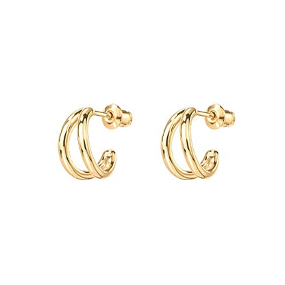 PAVOI 14K Gold Plated Split Huggie Hoop Earrings for Women, Hoop Earrings | Hypoallergenic Earrings with 925 Sterling Silver Posts, Trendy Split Multi Hoop Earrings - style: Polished